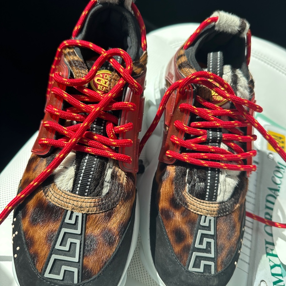 Versace Chain Reaction Pony Hair Leopard Sneakers